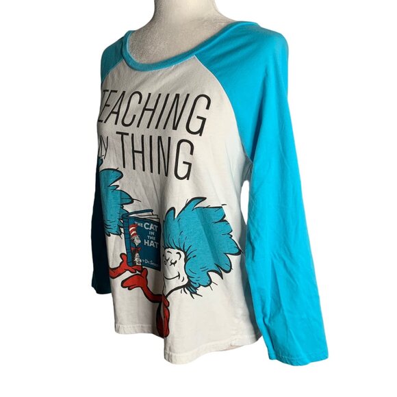 Dr Seuss Teaching is my Thing T Shirt L White Ragland Sleeves Cat in the Hat - Picture 4 of 7
